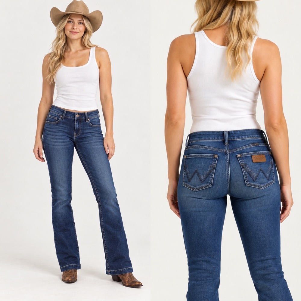 Wrangler Retro Mae Trouser Jeans 27x34 Mid Rise Dark Wash Stretch Denim